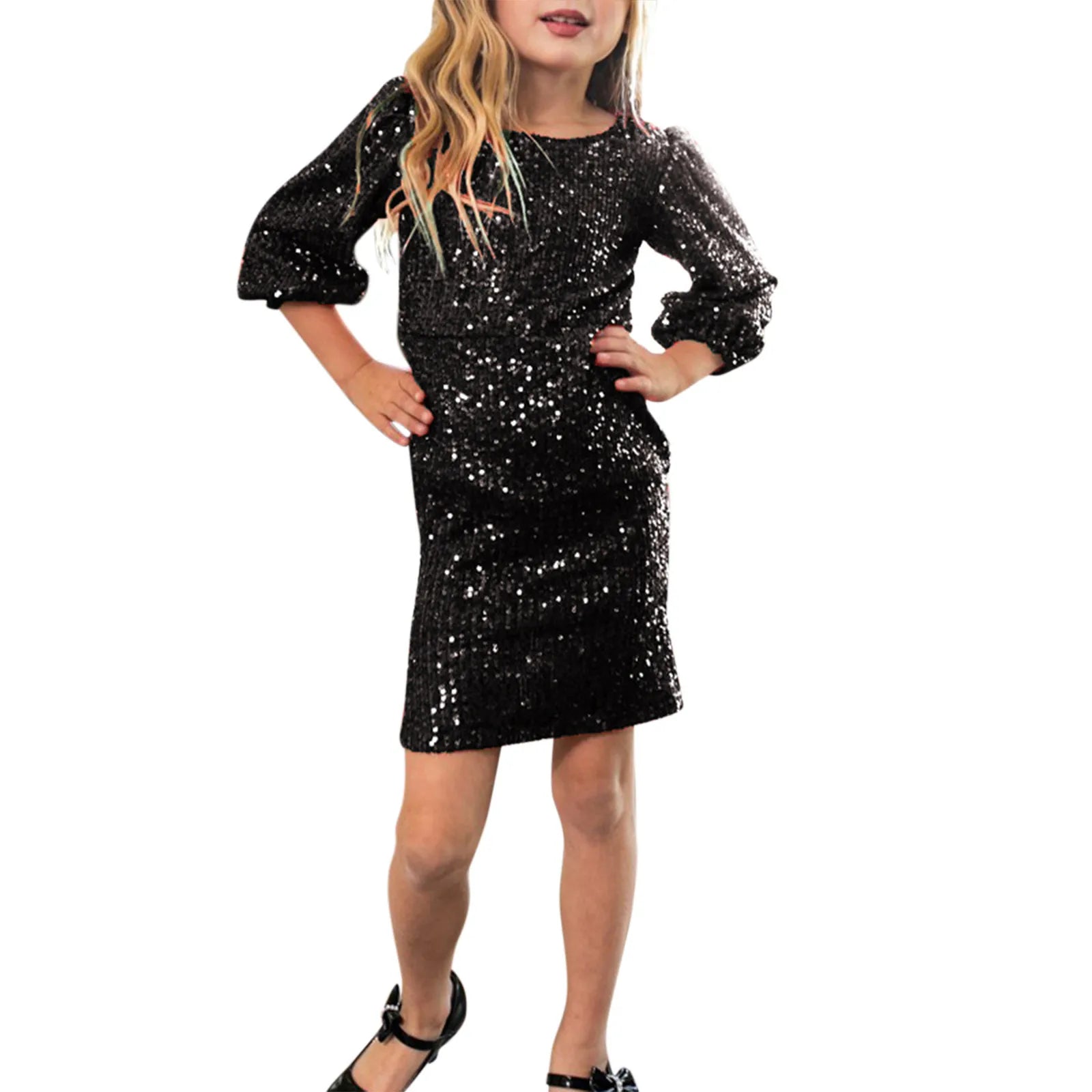 Women Baby Girls Sequins Slim Dress Fashion O-neck Long Sleeve Parent-child Outfit Mother Daughter Party Dress ibu anak bokep