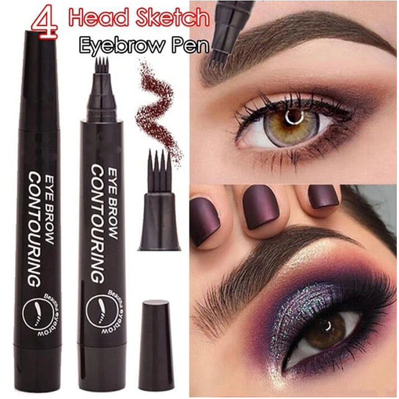 Waterproof Liquid Eyebrow Pencil Supplies 4 Fork Tip Fine Sketch Brow Tattoo Color Pen Long Lasting Beauty Eyebrow Makeup Tools