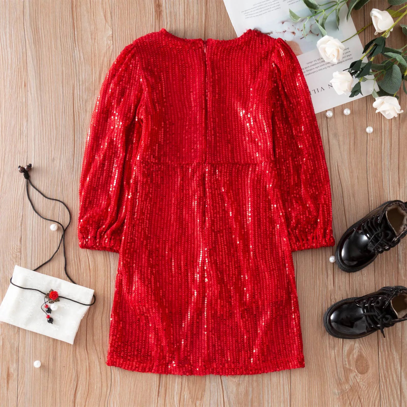 Women Baby Girls Sequins Slim Dress Fashion O-neck Long Sleeve Parent-child Outfit Mother Daughter Party Dress ibu anak bokep
