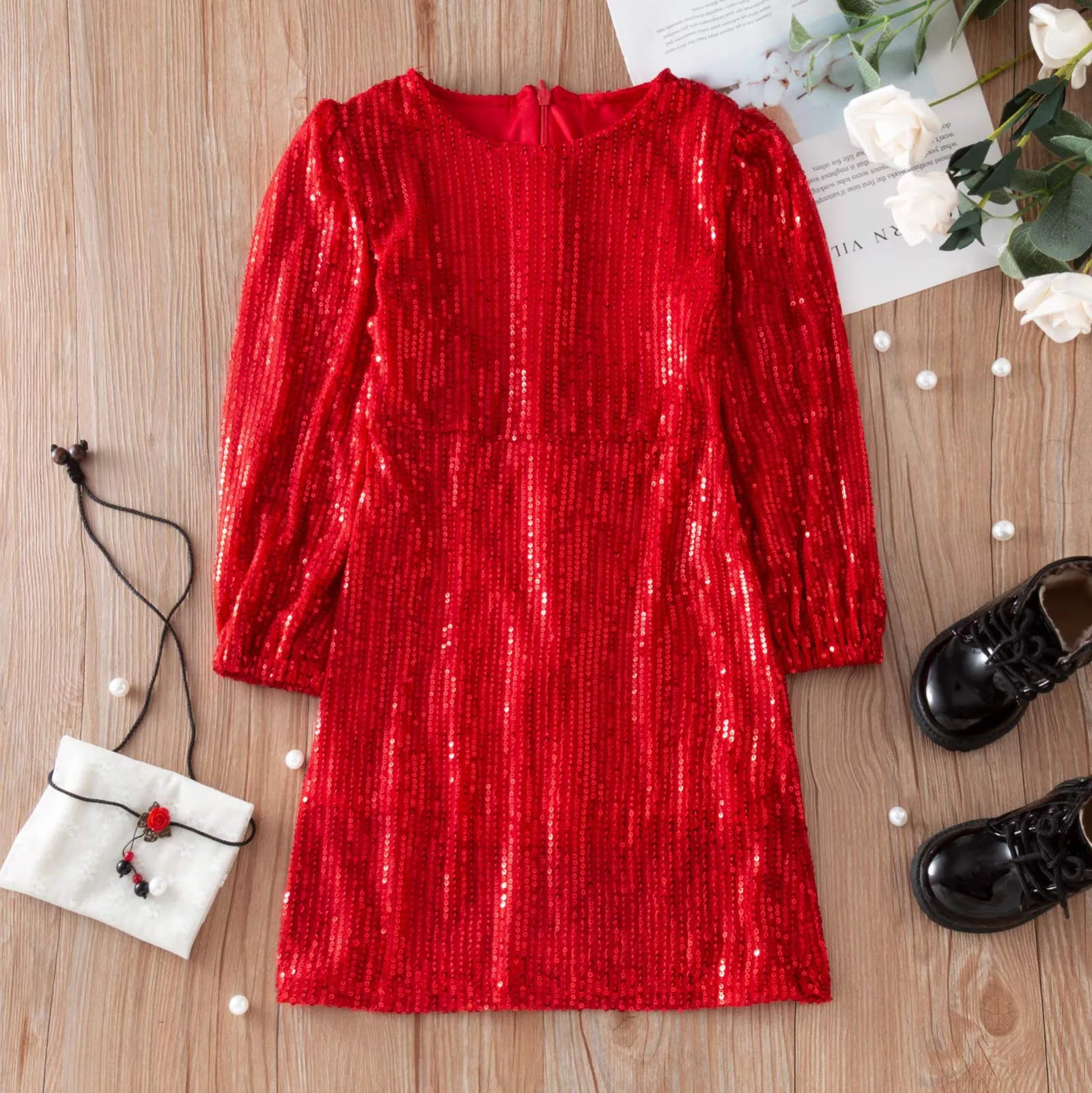 Women Baby Girls Sequins Slim Dress Fashion O-neck Long Sleeve Parent-child Outfit Mother Daughter Party Dress ibu anak bokep