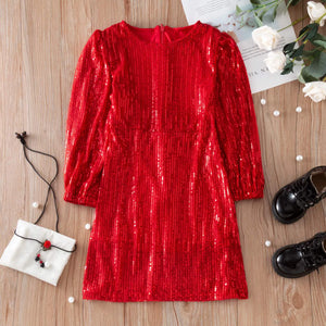 Women Baby Girls Sequins Slim Dress Fashion O-neck Long Sleeve Parent-child Outfit Mother Daughter Party Dress ibu anak bokep