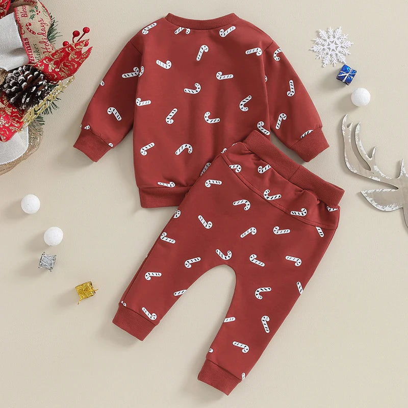Lioraitiin 0-3Y Christmas Baby Boys Girls Clothes Set Candy Cane Print Sweatshirt+Pants 2pcs Suit Kids Casual Outfits