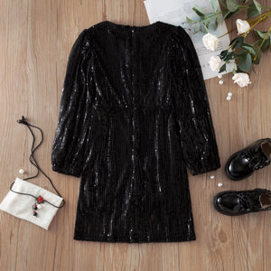 Women Baby Girls Sequins Slim Dress Fashion O-neck Long Sleeve Parent-child Outfit Mother Daughter Party Dress ibu anak bokep