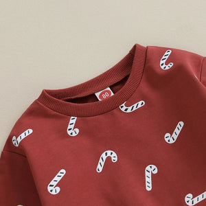 Lioraitiin 0-3Y Christmas Baby Boys Girls Clothes Set Candy Cane Print Sweatshirt+Pants 2pcs Suit Kids Casual Outfits