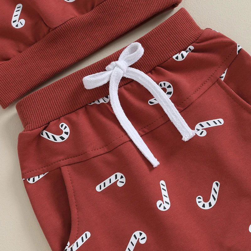 Lioraitiin 0-3Y Christmas Baby Boys Girls Clothes Set Candy Cane Print Sweatshirt+Pants 2pcs Suit Kids Casual Outfits