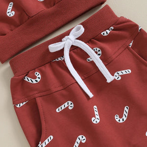 Lioraitiin 0-3Y Christmas Baby Boys Girls Clothes Set Candy Cane Print Sweatshirt+Pants 2pcs Suit Kids Casual Outfits