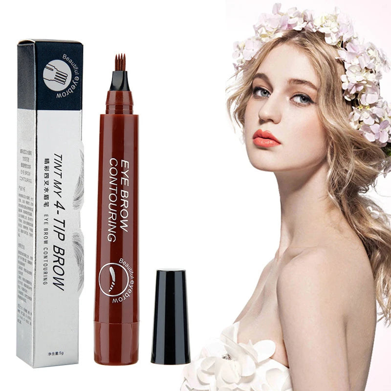 Waterproof Liquid Eyebrow Pencil Supplies 4 Fork Tip Fine Sketch Brow Tattoo Color Pen Long Lasting Beauty Eyebrow Makeup Tools